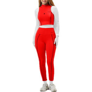 ست لگ و نیم تنه نیم زیپ ورزشی زنانه مدل مغزی دوزی کد 12638