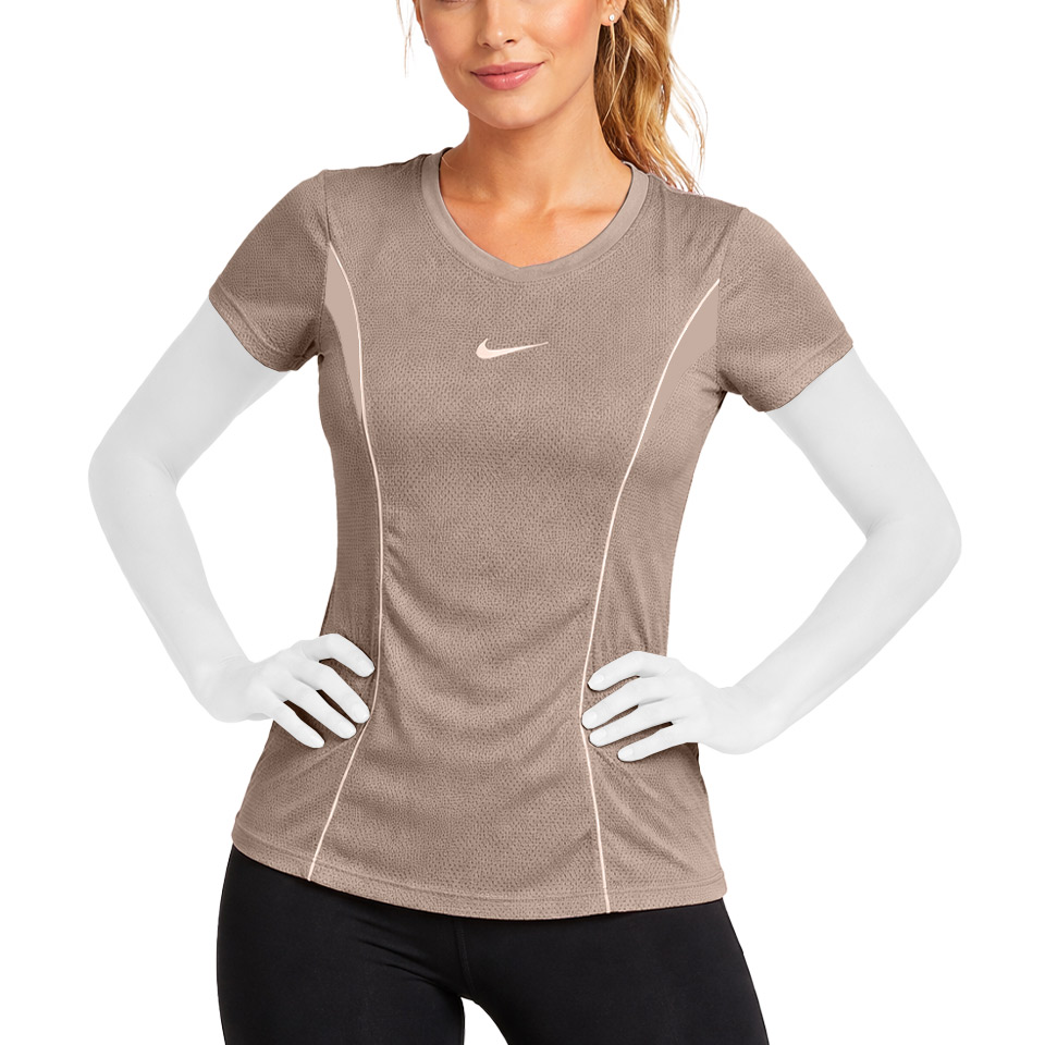 تيشرت ورزشی اسپرت زنانه مدل نایکی یقه قایقی طرح بیسکوییتی کد 12650